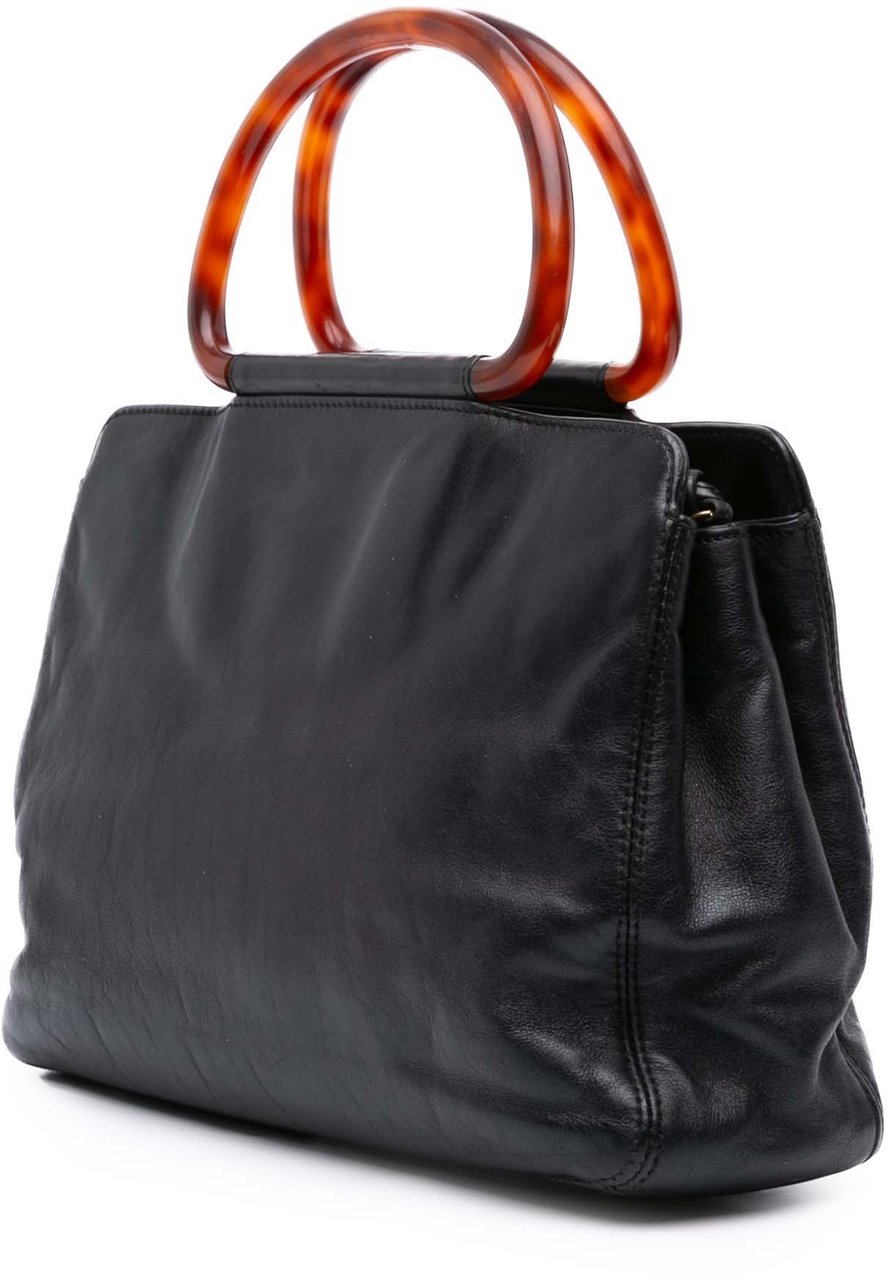 Chanel CC Lambskin Tortoise Top Handle Tote Zwart