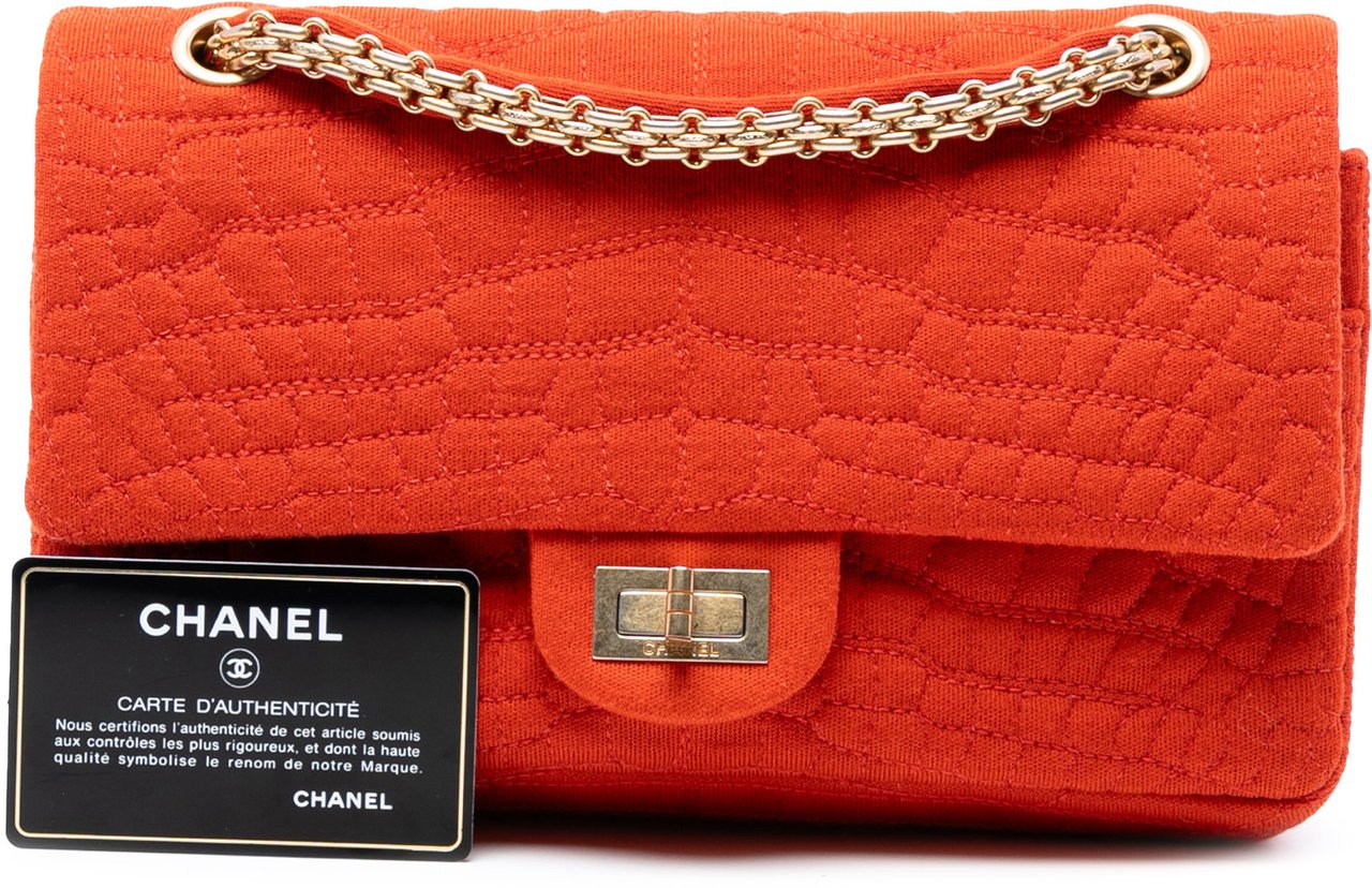 Chanel Reissue 2.55 Quilted Jersey Coco Croc Double Flap 225 Oranje