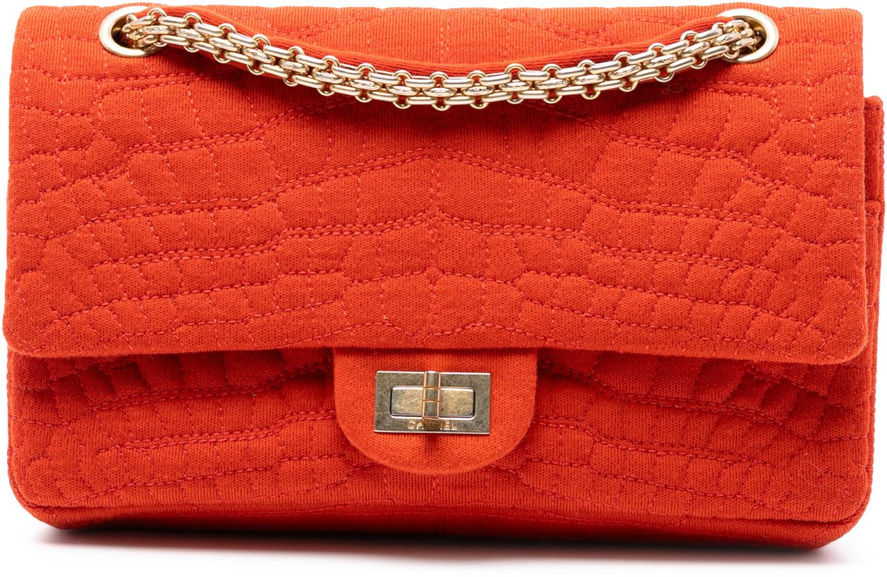 Chanel Reissue 2.55 Quilted Jersey Coco Croc Double Flap 225 Oranje