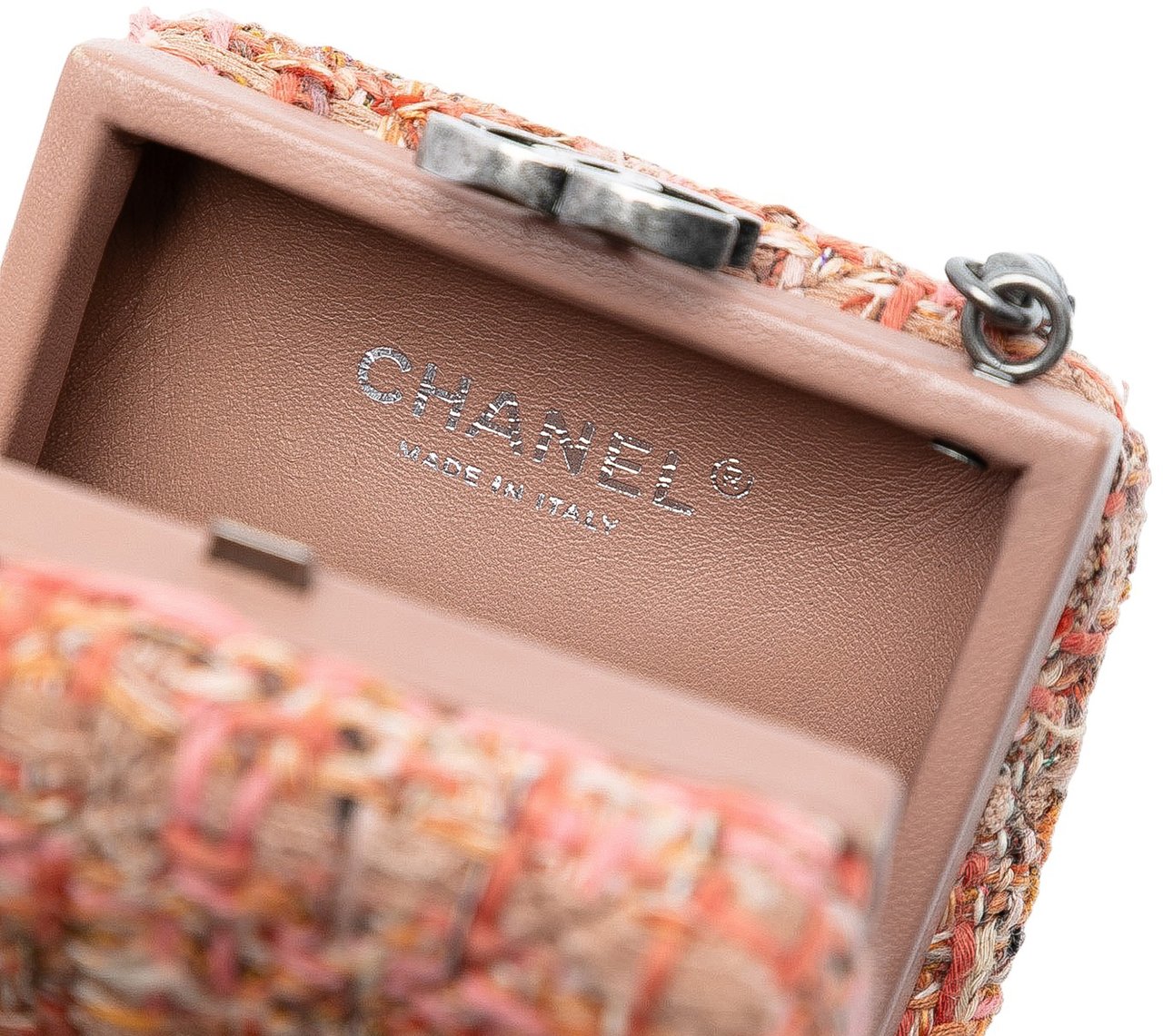 Chanel CC Tweed Chain Vertical Box Crossbody Roze