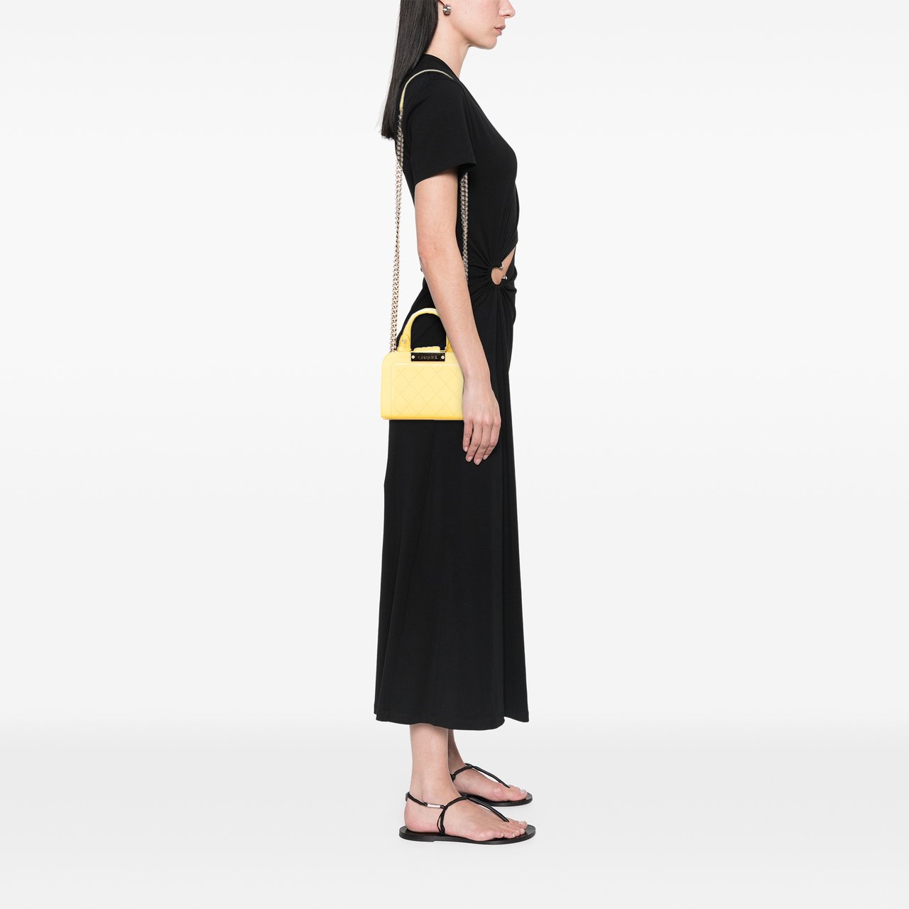 Chanel Mini Calfskin Label Click Shopping Tote Geel