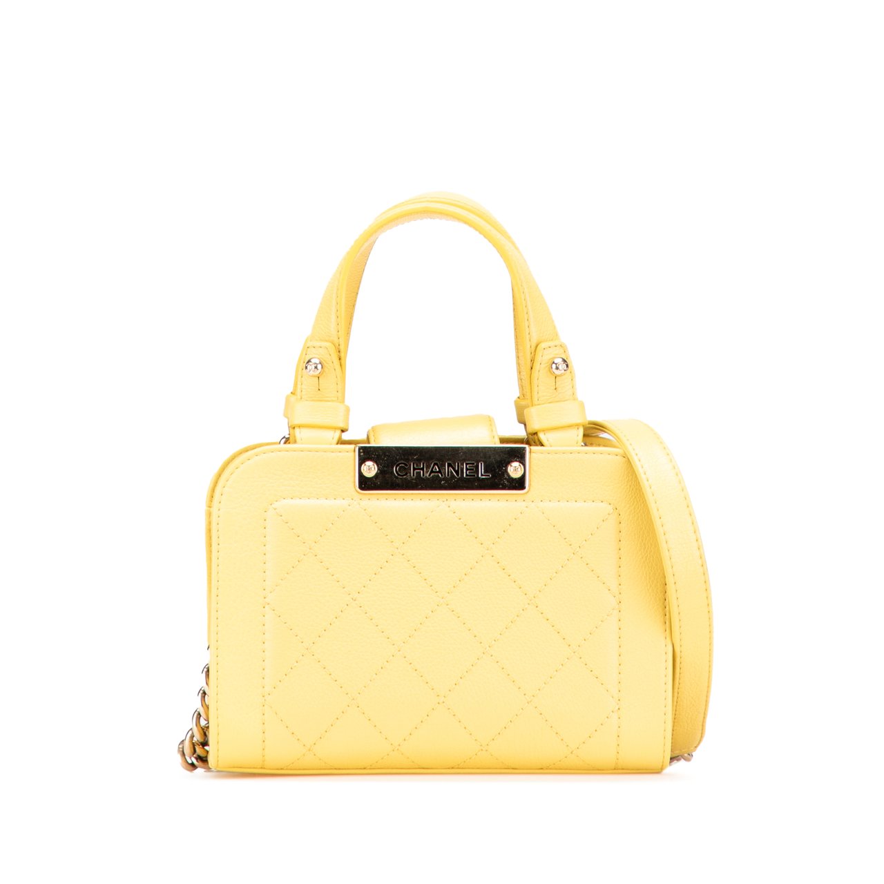 Chanel Mini Calfskin Label Click Shopping Tote Geel