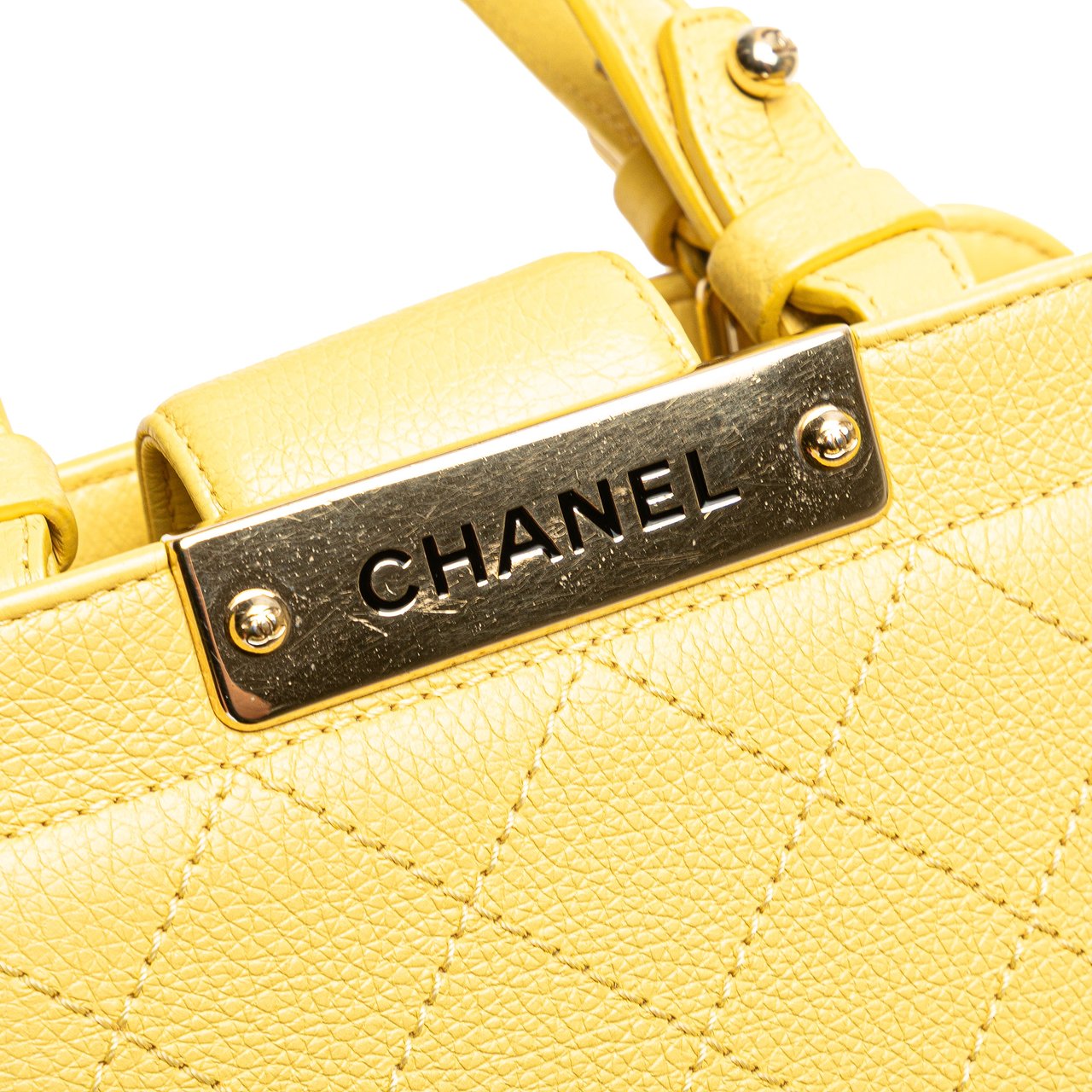 Chanel Mini Calfskin Label Click Shopping Tote Geel