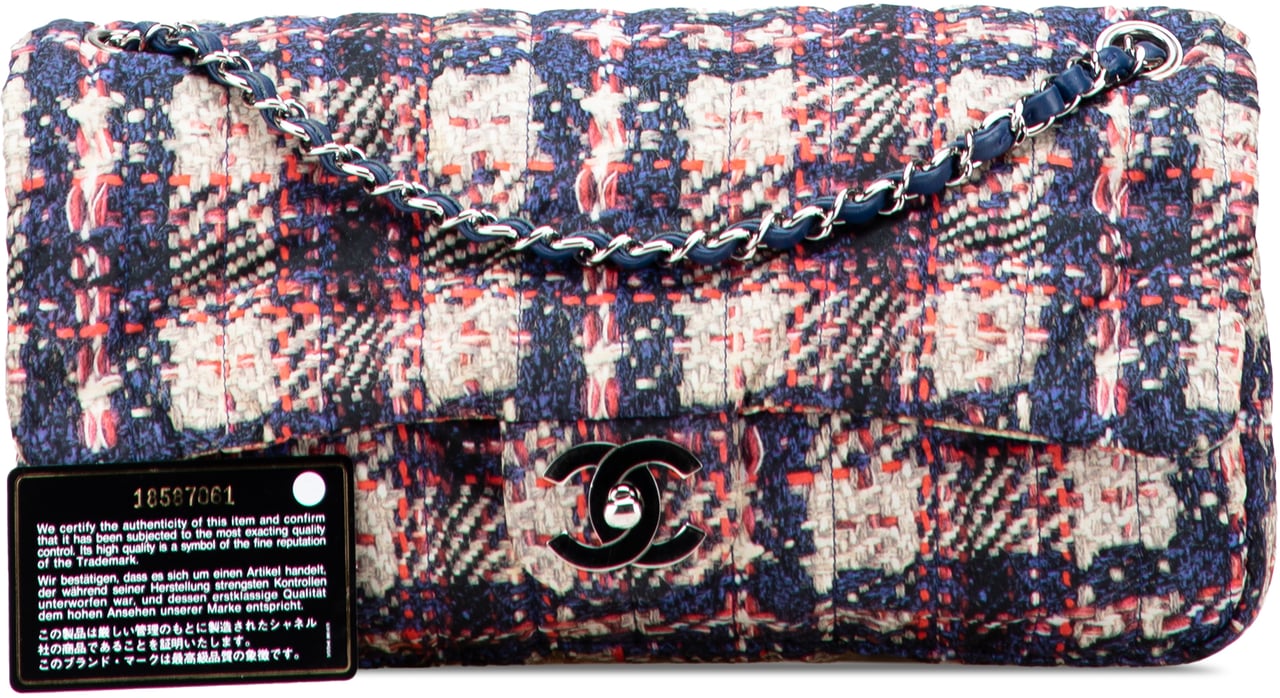 Chanel CC Nylon Tweed Print Single Flap Blauw