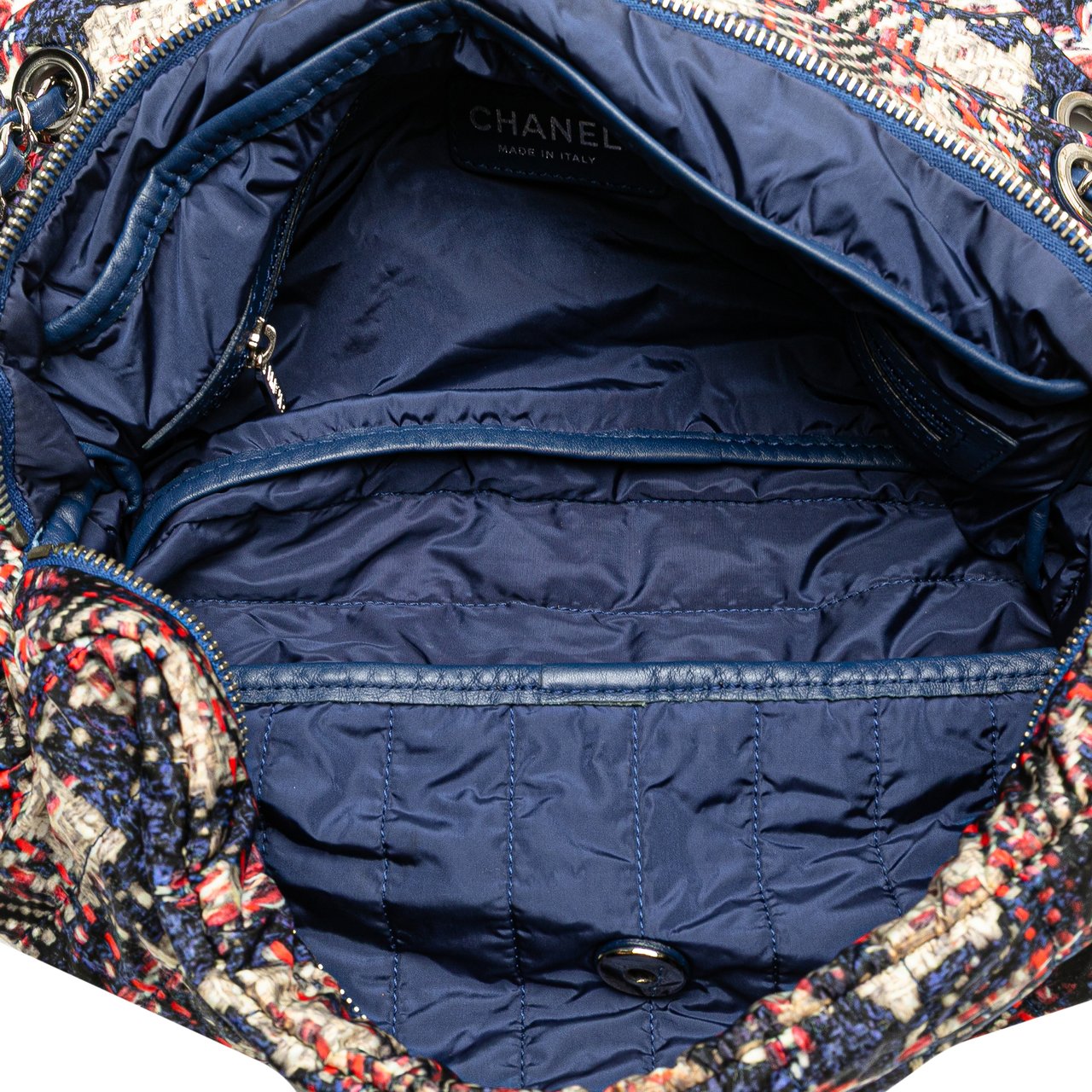 Chanel CC Nylon Tweed Print Single Flap Blauw