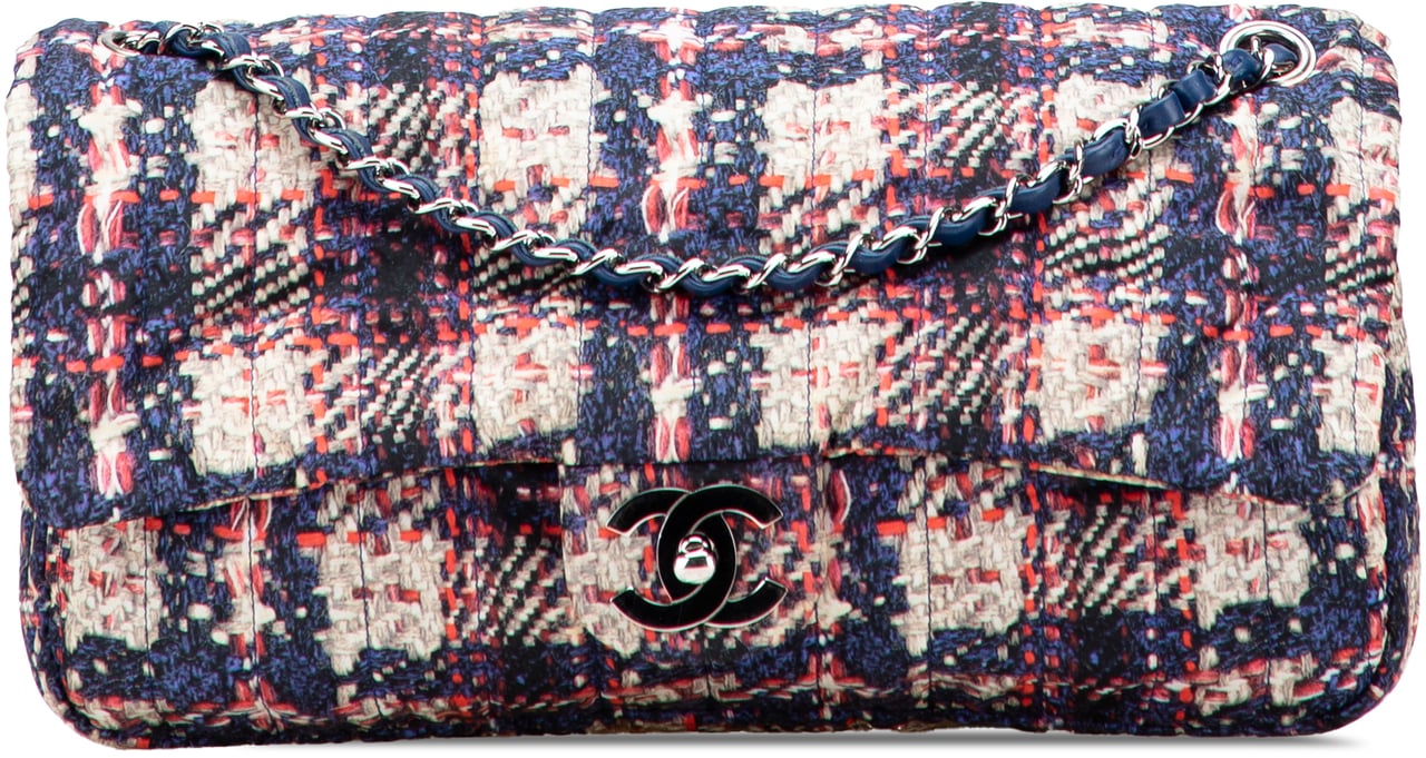 Chanel CC Nylon Tweed Print Single Flap Blauw