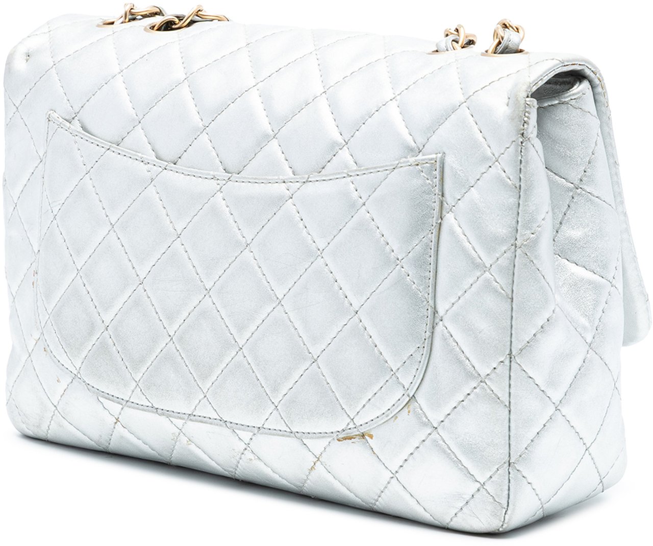 Chanel Jumbo Classic Metallic Lambskin Single Flap Zilver