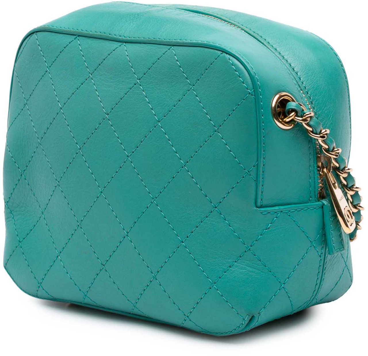 Chanel CC Stitched Calfskin Enamel Camera Bag Blauw