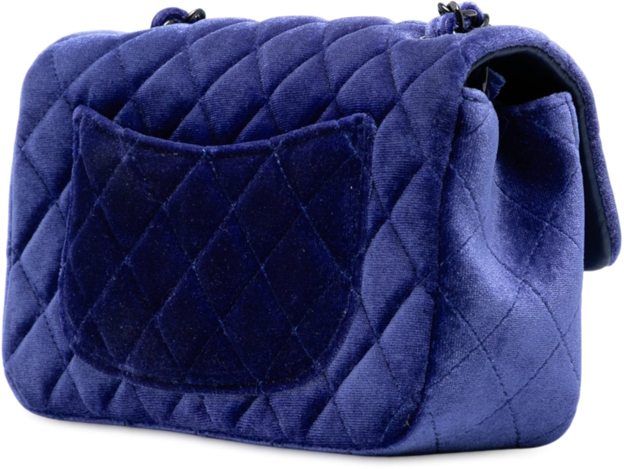 Chanel Mini Rectangular Classic Velvet Single Flap Blauw
