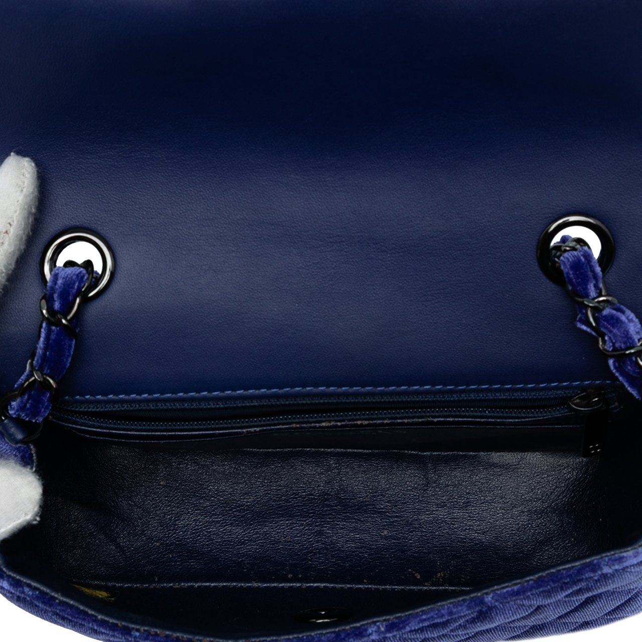 Chanel Mini Rectangular Classic Velvet Single Flap Blauw