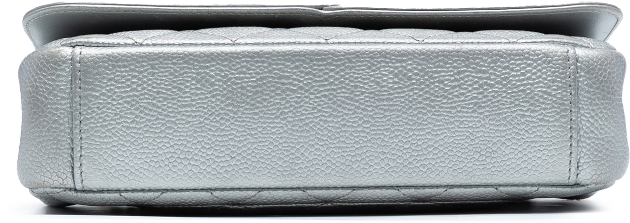 Chanel Small Quilted Metallic Caviar CC Filigree Flap Zilver