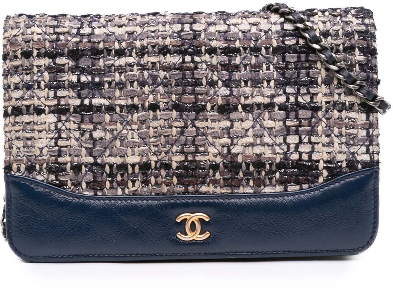 Chanel Quilted Tweed and Calfskin Gabrielle Wallet On Chain Bruin