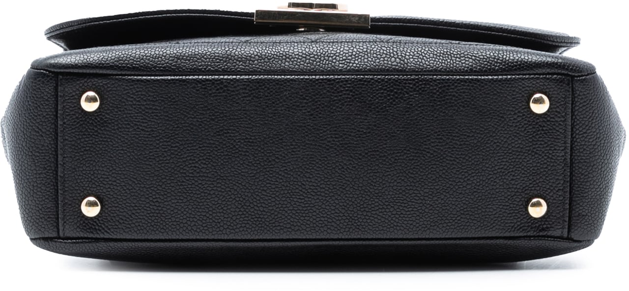 Chanel Quilted Caviar CC Plate Flap Pocket Shoulder Bag Zwart