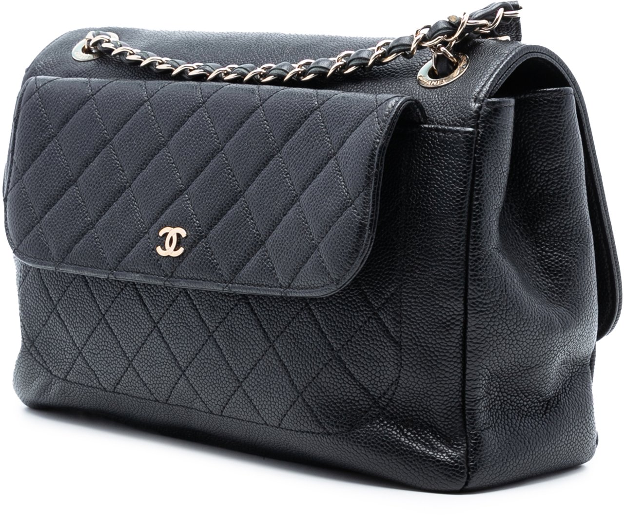 Chanel Quilted Caviar CC Plate Flap Pocket Shoulder Bag Zwart