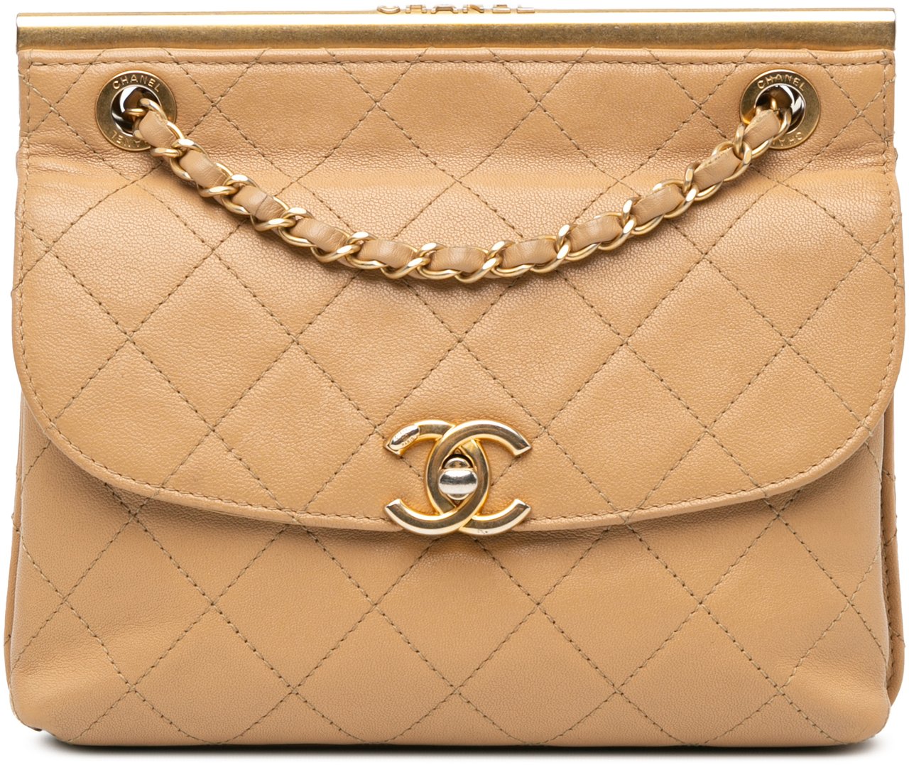 Chanel Quilted Lambskin CC Logo Bar Shoulder Bag Bruin