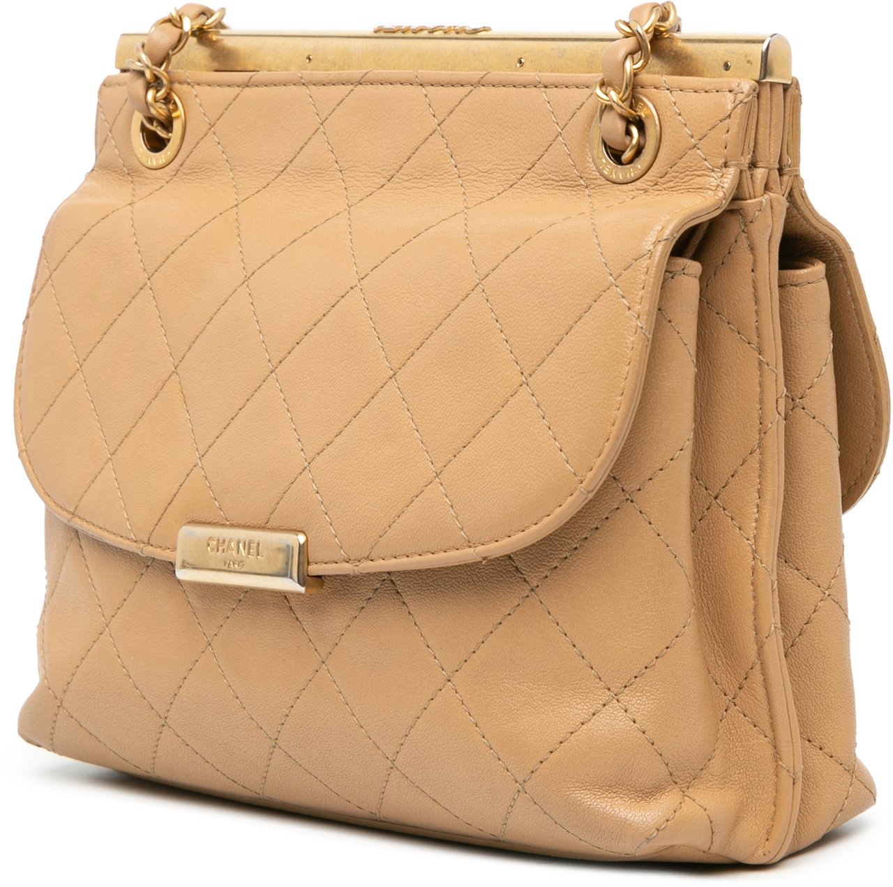 Chanel Quilted Lambskin CC Logo Bar Shoulder Bag Bruin