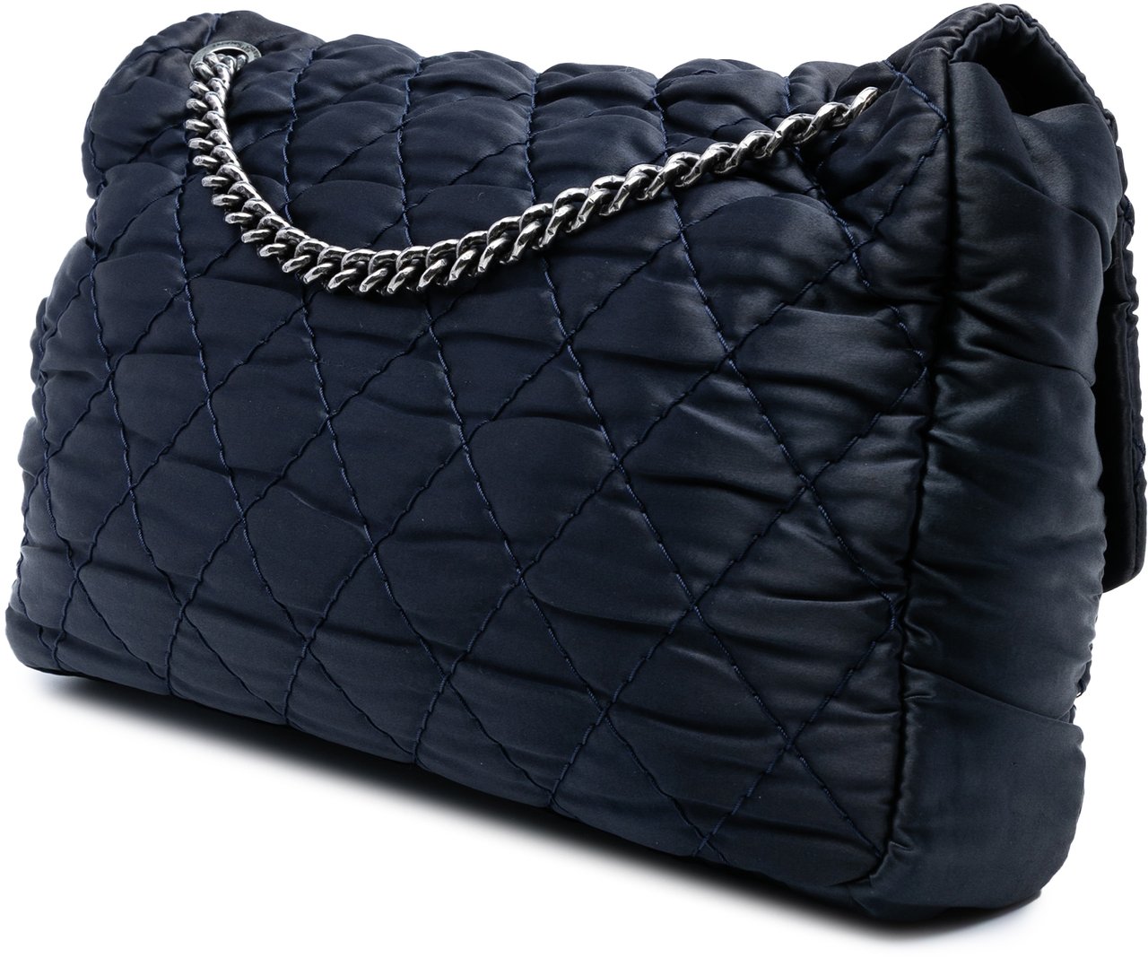 Chanel Extra Large CC Quilted Satin Single Flap Blauw
