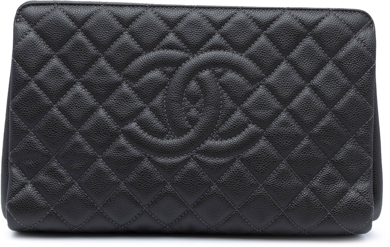 Chanel Large CC Quilted Caviar CC Clutch Zwart
