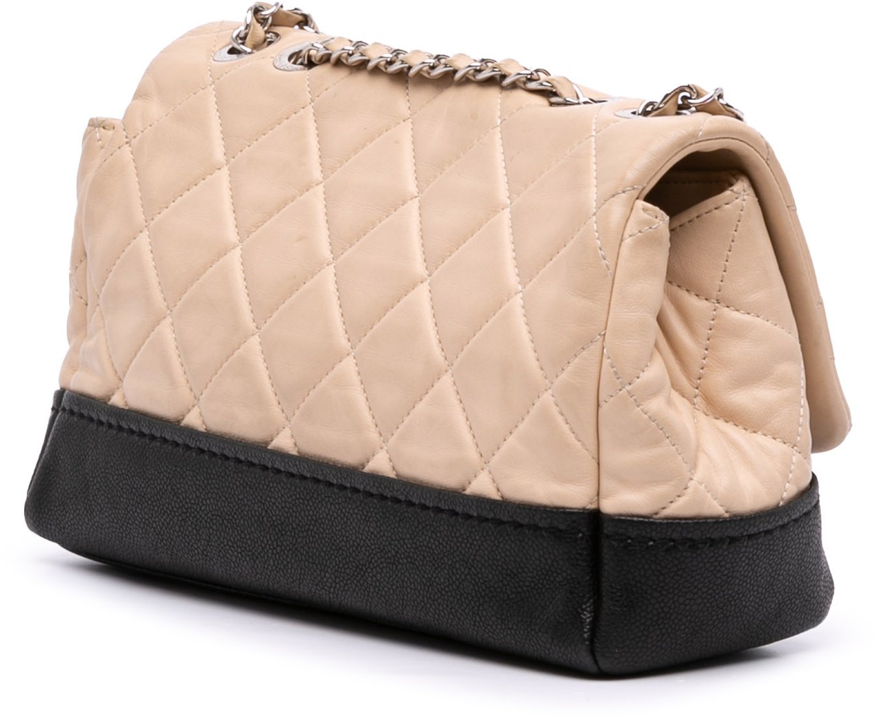 Chanel CC Bicolor Quilted Calfskin and Caviar Single Flap Bruin