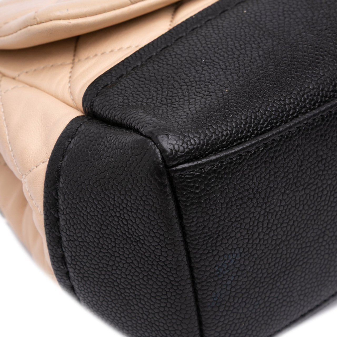 Chanel CC Bicolor Quilted Calfskin and Caviar Single Flap Bruin