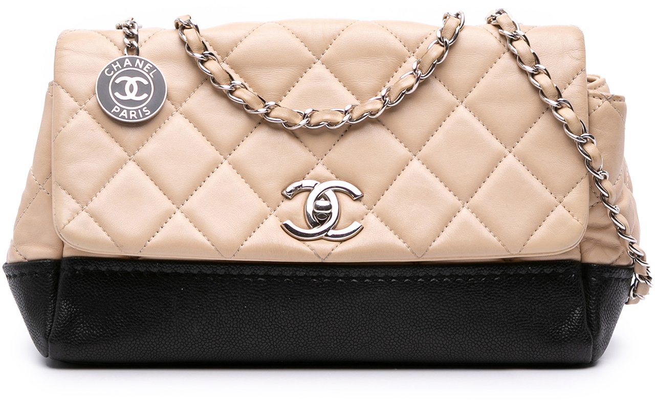 Chanel CC Bicolor Quilted Calfskin and Caviar Single Flap Bruin