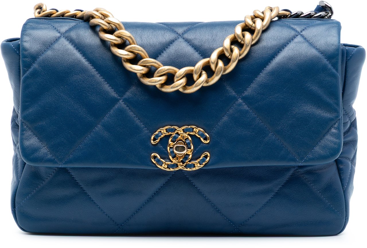 Chanel Large Lambskin 19 Flap Blauw