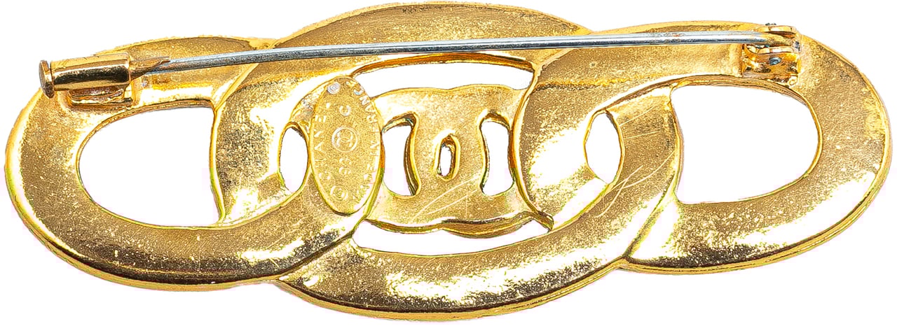 Chanel Gold Plated Enamel CC Brooch Wit