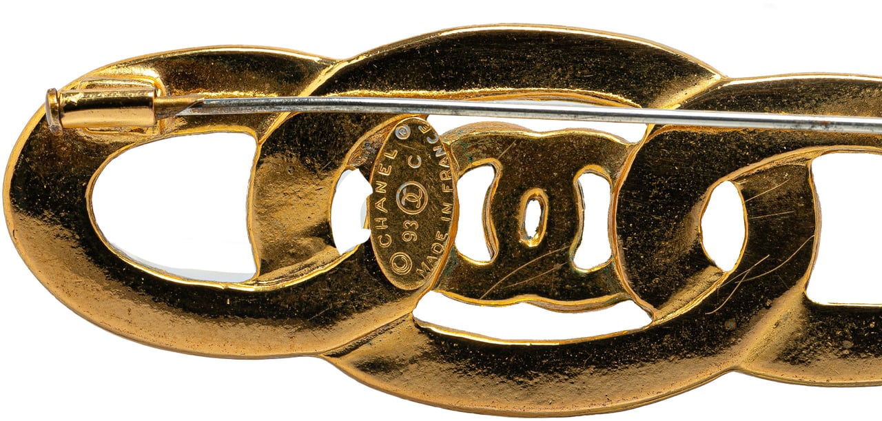 Chanel Gold Plated Enamel CC Brooch Wit