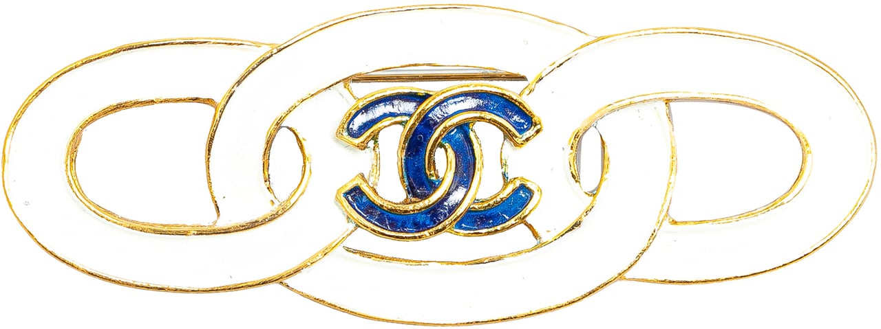 Chanel Gold Plated Enamel CC Brooch Wit