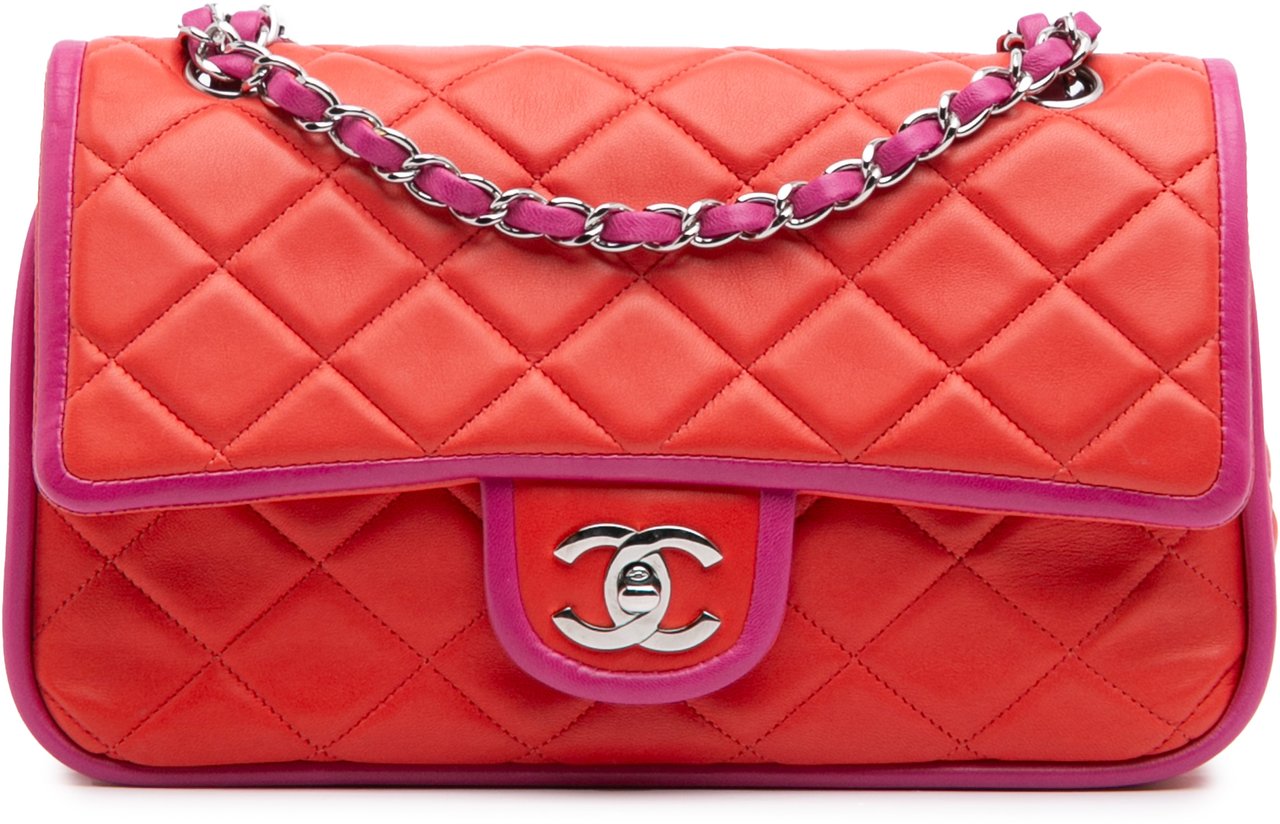 Chanel Medium Classic Bicolor Lambskin Double Flap Rood