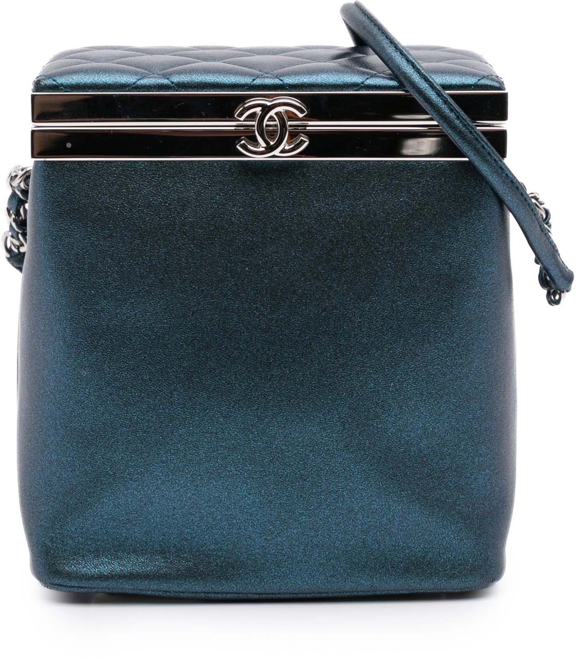 Chanel CC Metallic Calfskin Vanity Case Blauw