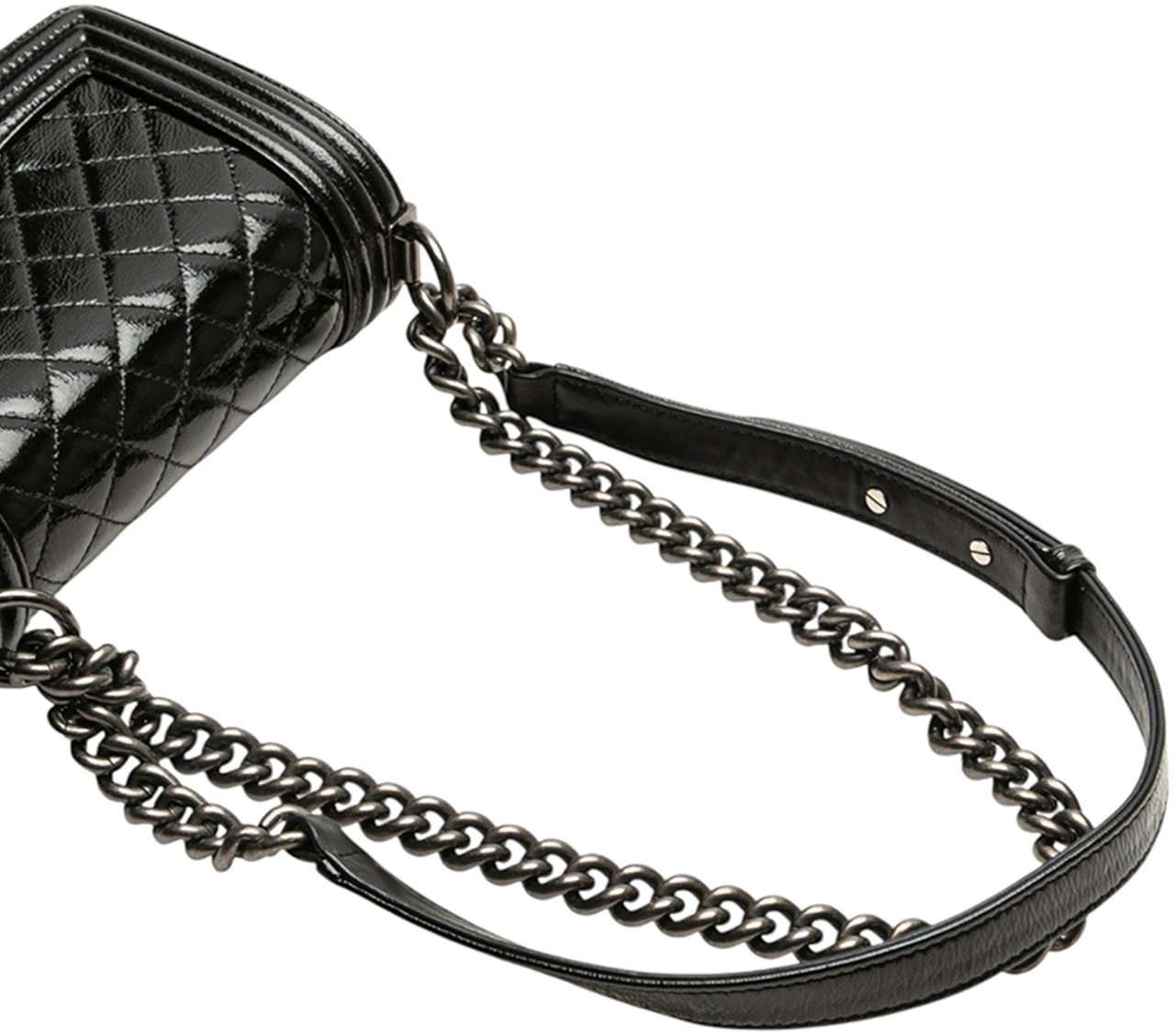 Chanel Small Quilted Patent Boy Flap Zwart