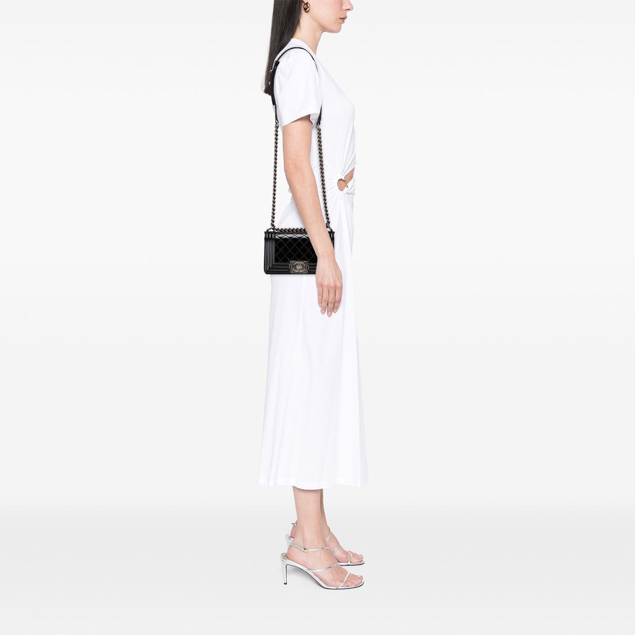 Chanel Small Quilted Patent Boy Flap Zwart