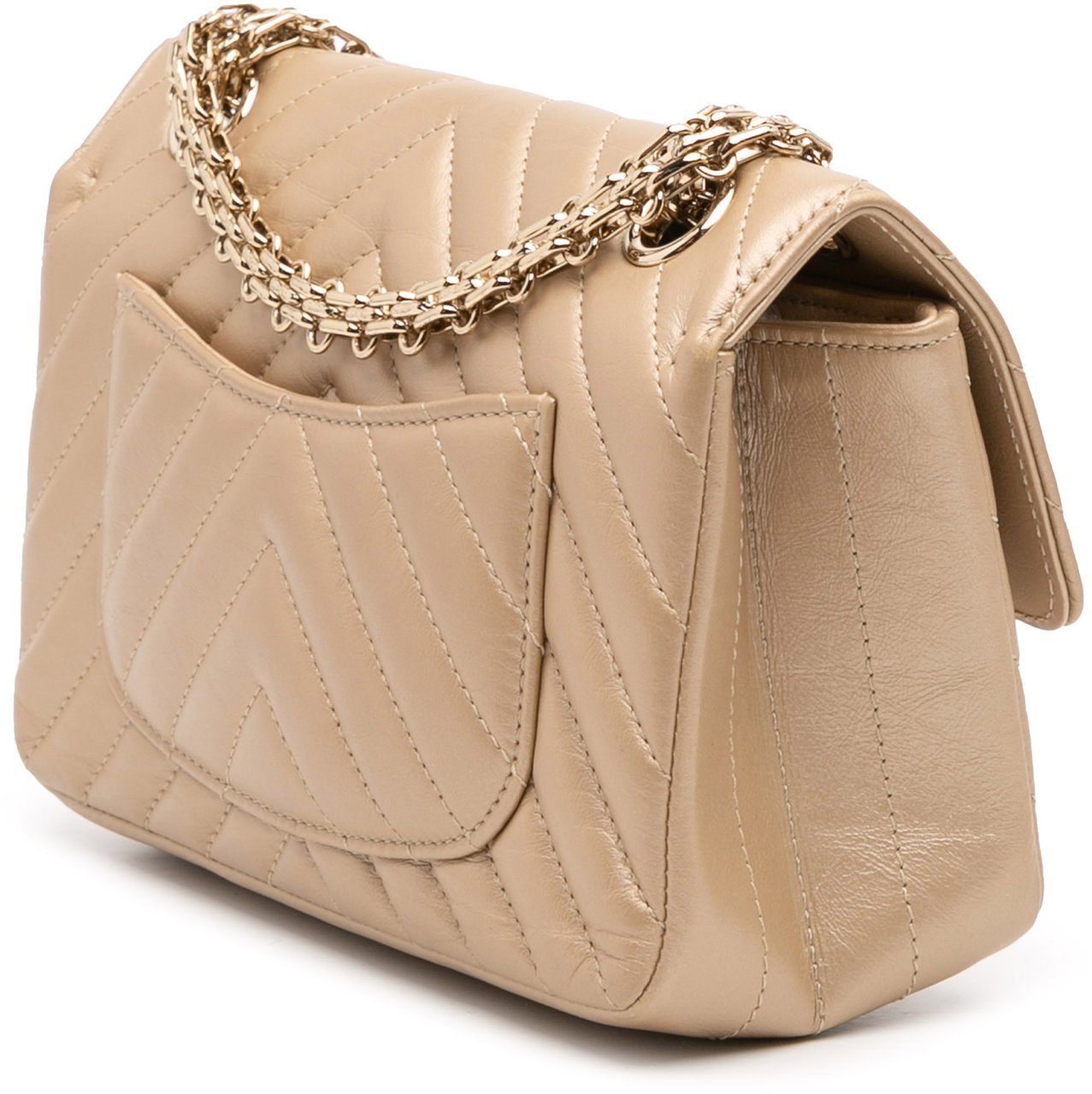 Chanel Reissue 2.55 Chevron Quilted Metallic Calfskin Single Flap 224 Goud