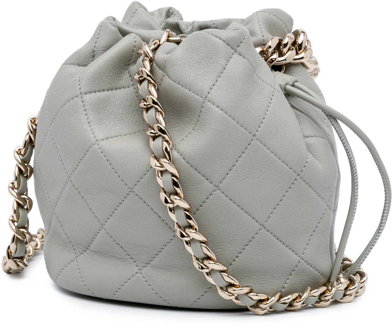 Chanel CC Quilted Calfskin Resin Bi-Color Chain Bucket Bag Grijs