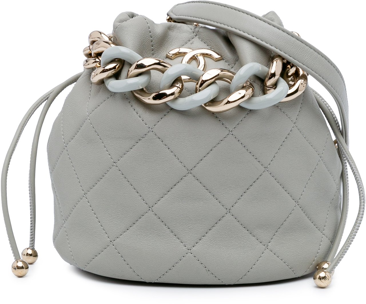 Chanel CC Quilted Calfskin Resin Bi-Color Chain Bucket Bag Grijs