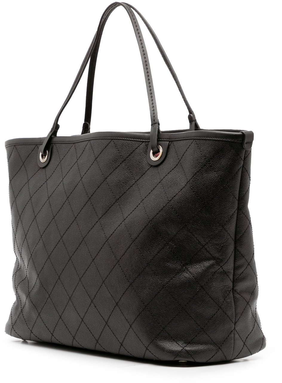 Chanel XL Quilted Caviar Shopping Fever Tote Zwart