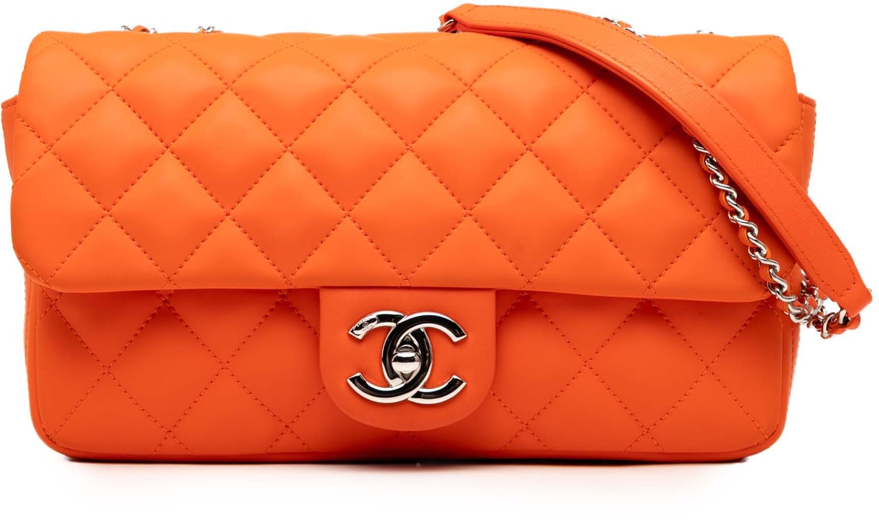 Chanel Medium Quilted Lambskin Rubber Coco Rain Flap Oranje