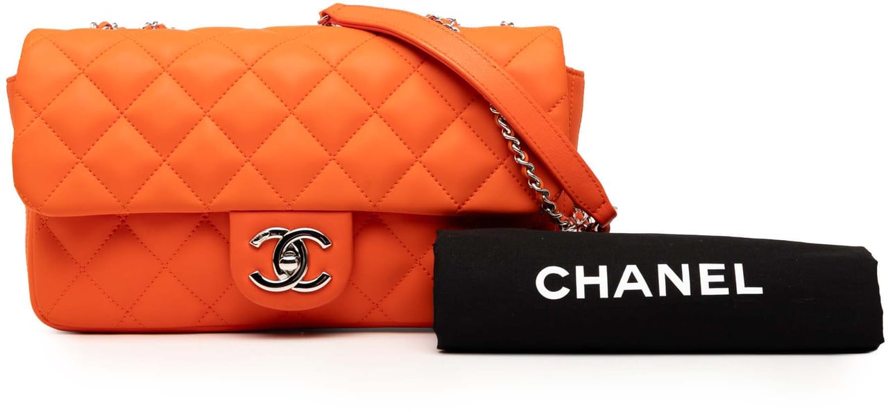 Chanel Medium Quilted Lambskin Rubber Coco Rain Flap Oranje