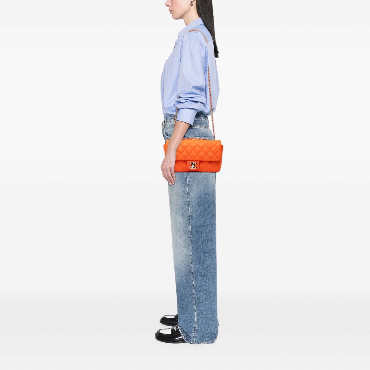 Chanel Medium Quilted Lambskin Rubber Coco Rain Flap Oranje