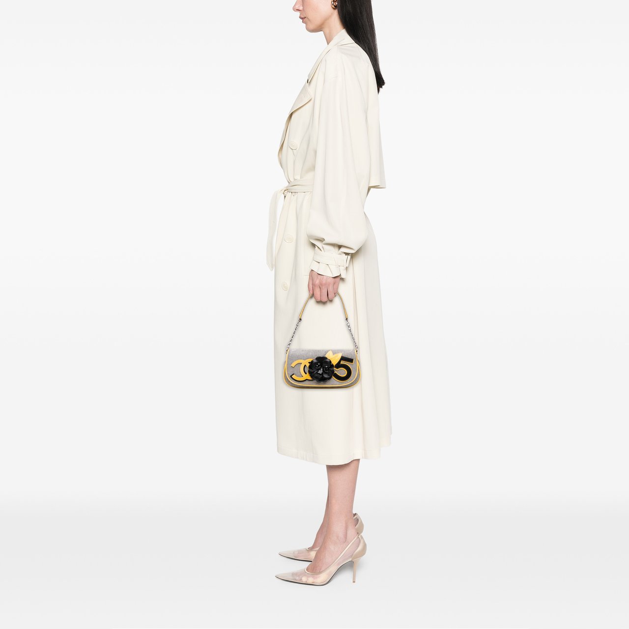 Chanel Canvas CC Camellia No. 5 Shoulder Bag Grijs