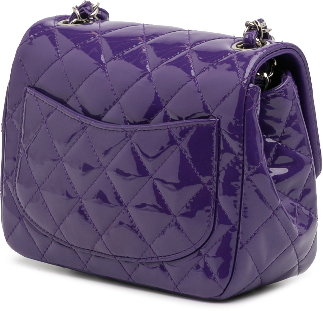 Chanel Mini Square Classic Patent Single Flap Paars