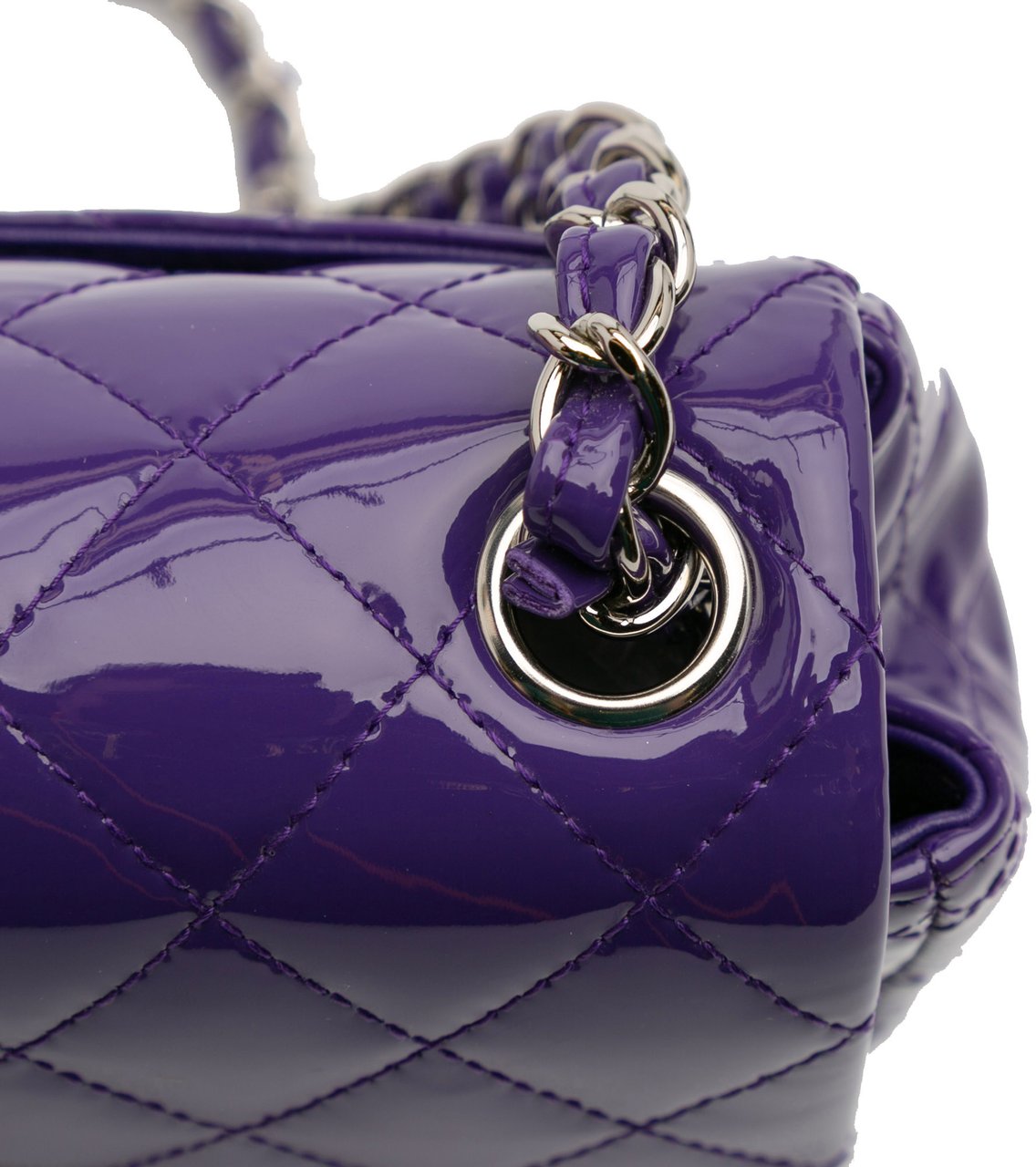 Chanel Mini Square Classic Patent Single Flap Paars