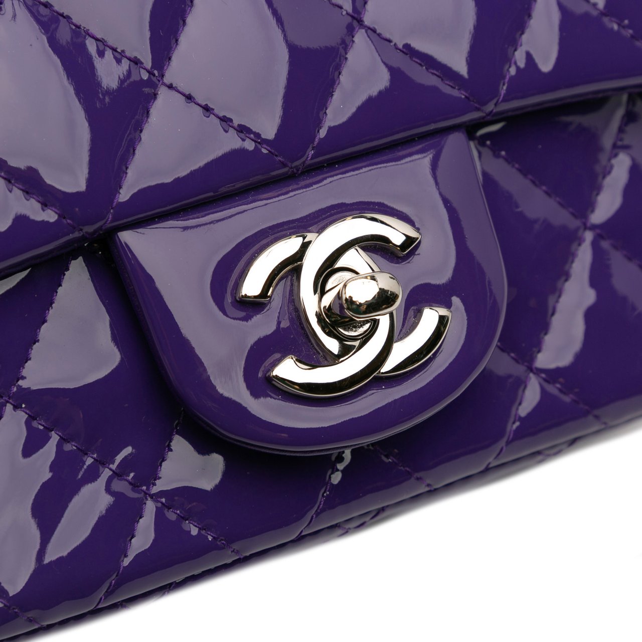 Chanel Mini Square Classic Patent Single Flap Paars