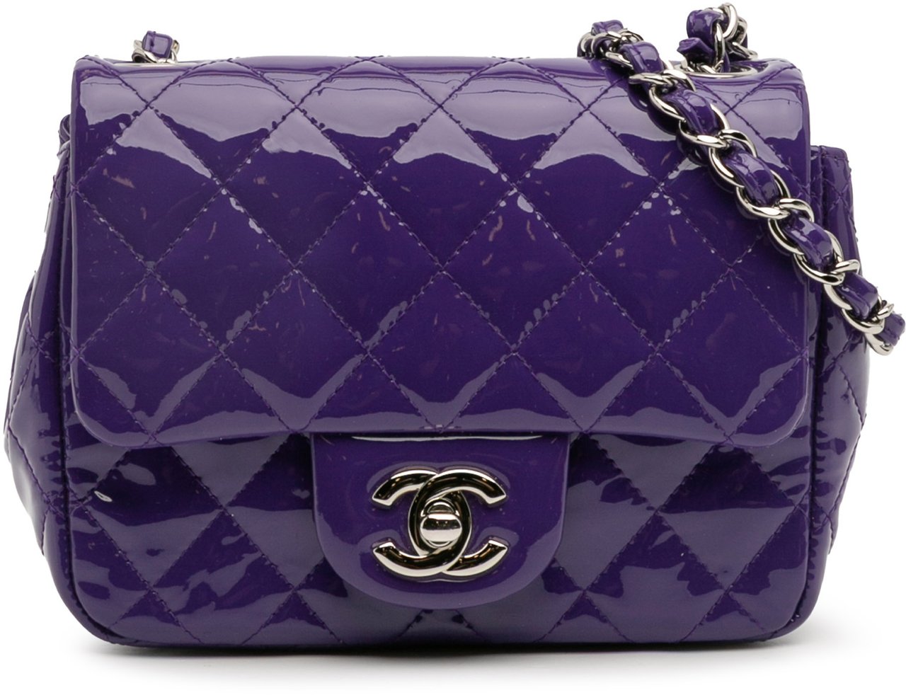 Chanel Mini Square Classic Patent Single Flap Paars
