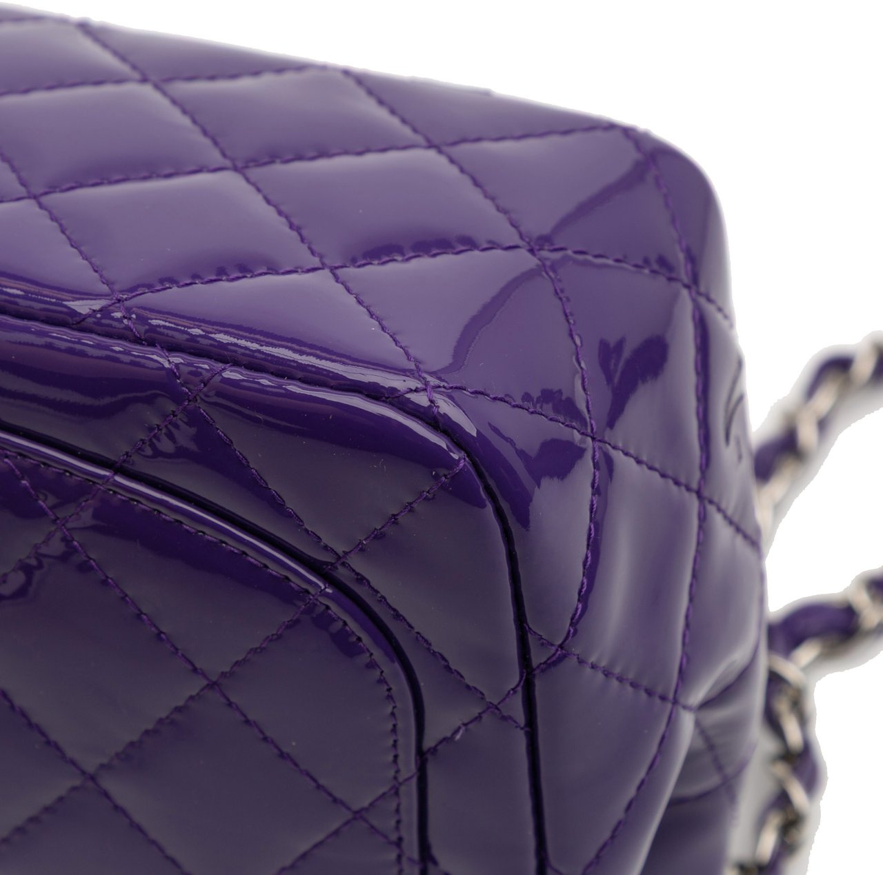 Chanel Mini Square Classic Patent Single Flap Paars