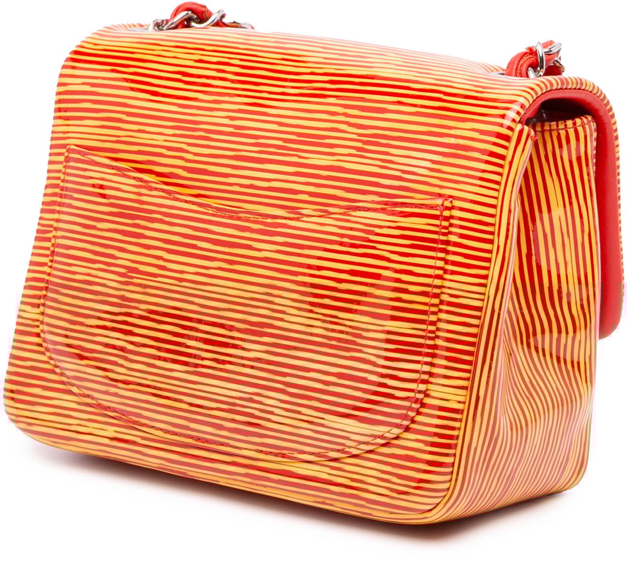 Chanel Mini Square Classic Patent Striped Single Flap Oranje