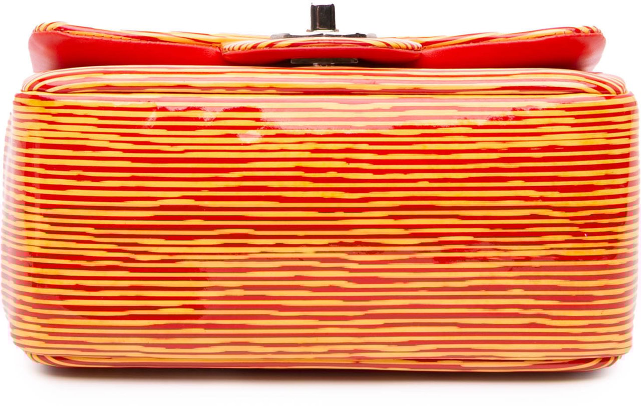 Chanel Mini Square Classic Patent Striped Single Flap Oranje