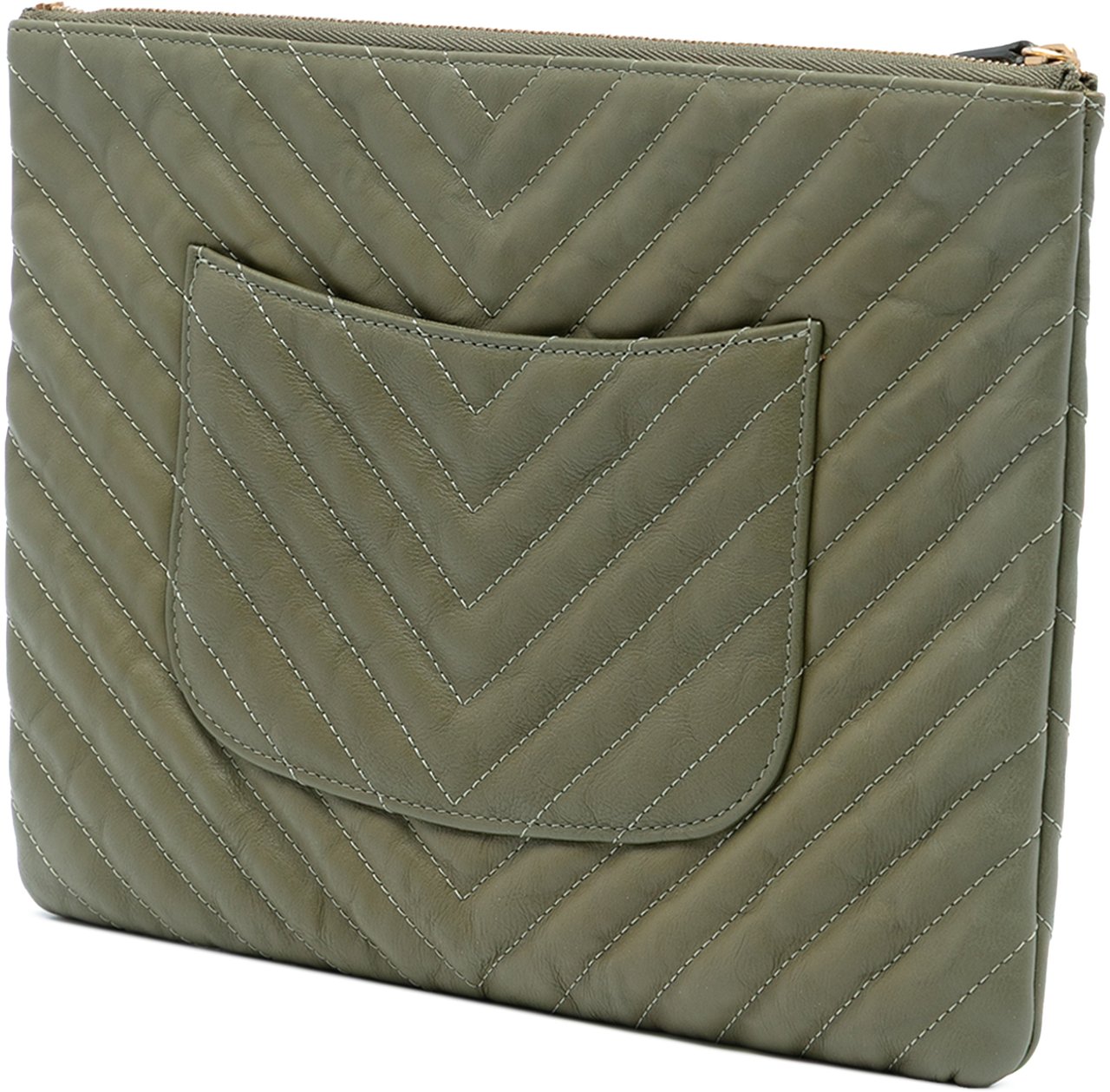 Chanel Medium Chevron Caviar O Case Clutch Groen