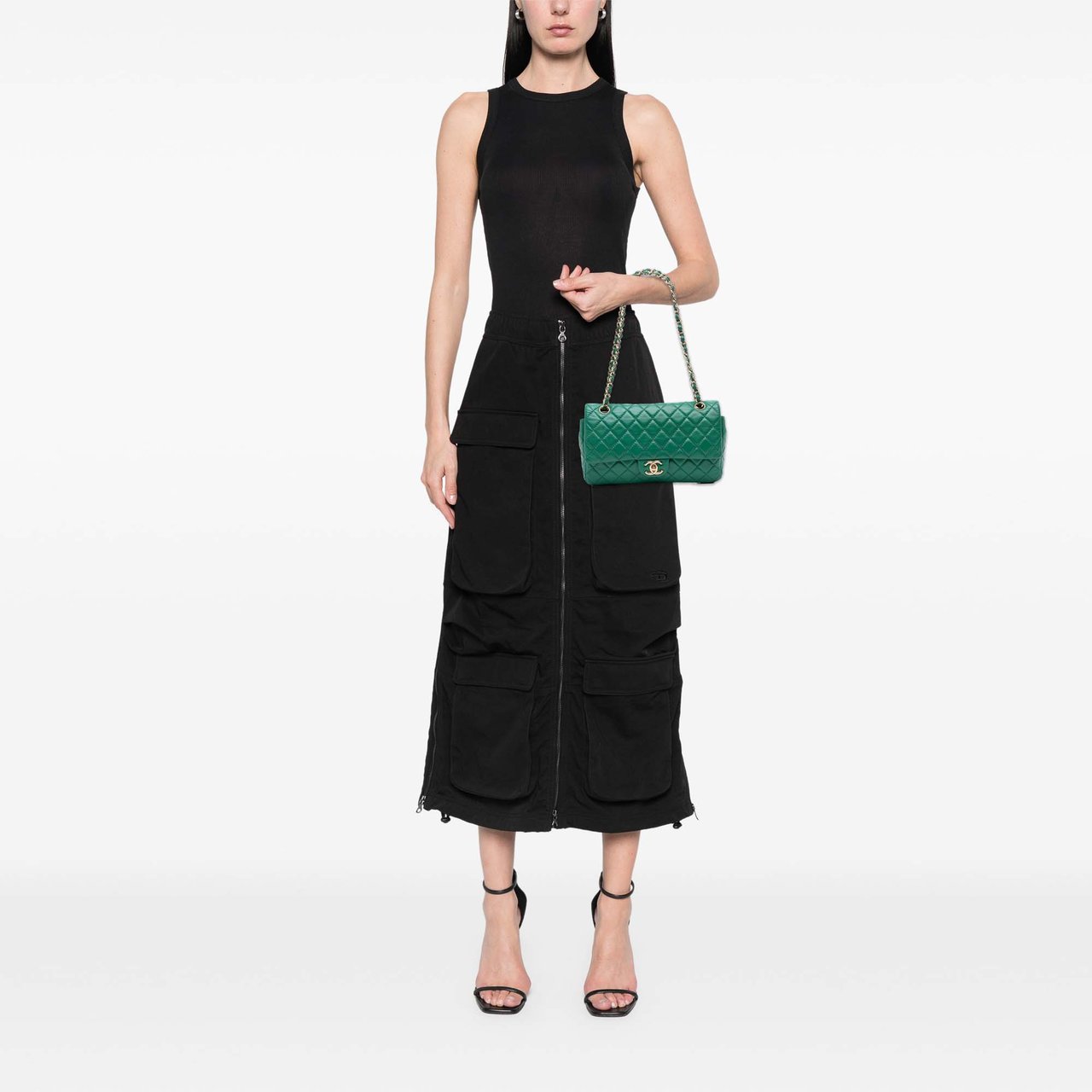Chanel Medium Classic Lambskin Double Flap Groen